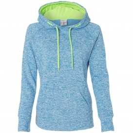 J. America 8616 Women\'s Cosmic Fleece Hooded Sweatshirt - Electric Blue/Neon Green