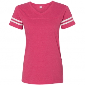 LAT 3537 Women\'s Football V-Neck Fine Jersey Tee - Vintage Hot Pink