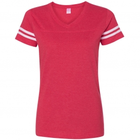 LAT 3537 Women\'s Football V-Neck Fine Jersey Tee - Vintage Red