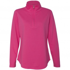 LAT 3764 Women\'s Quarter Zip French Terry Pullover - Hot Pink