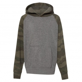 Independent Trading Co. PRM15YSB Youth Special Blend Raglan Hooded Sweatshirt - Nickel Heather/Forest Camo