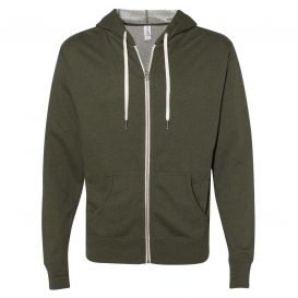 Independent Trading Co. PRM90HTZ Unisex Heathered French Terry Full-Zip Hooded Sweatshirt - Olive Heather