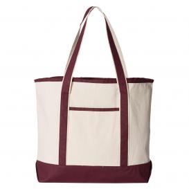 Q-Tees Q1500 34.6L Large Canvas Deluxe Tote - Natural/Maroon