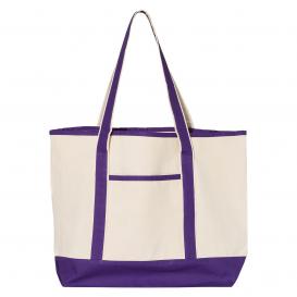 Q-Tees Q1500 34.6L Large Canvas Deluxe Tote - Natural/Purple