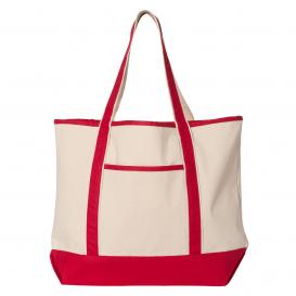 Q-Tees Q1500 34.6L Large Canvas Deluxe Tote - Natural/Red