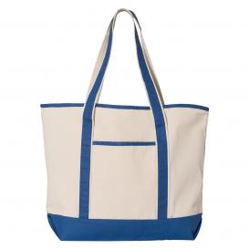 Q-Tees Q1500 34.6L Large Canvas Deluxe Tote - Natural/Royal