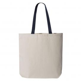 Q-Tees Q4400 11L Canvas Tote with Contrast-Color Handles - Natural/Navy