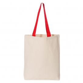 Q-Tees Q4400 11L Canvas Tote with Contrast-Color Handles - Natural/Red