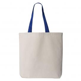 Q-Tees Q4400 11L Canvas Tote with Contrast-Color Handles - Natural/Royal