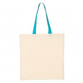 Q-Tees QTB6000 Economical Tote with Contrast-Color Handles - Natural/Turquoise