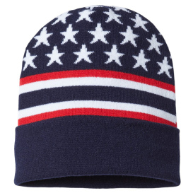 Cap America RK12 USA-Made Patriotic Cuffed Beanie - Navy Flag