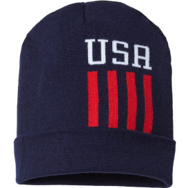 Cap America RK12 USA-Made Patriotic Cuffed Beanie - True Navy/White/True Red USA