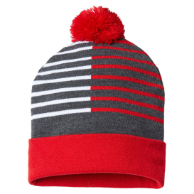 Cap America RKH12 USA-Made Half Color Beanie - True Red/White