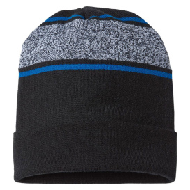 Cap America RKV12 USA-Made Variegated Striped Cuffed Beanie - Black/True Royal
