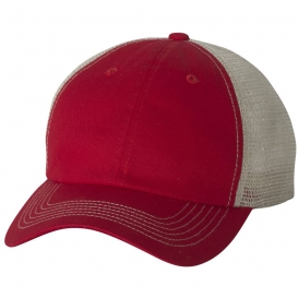 Sportsman 3100 Contrast Stitch Mesh-Back Cap - Red/Stone