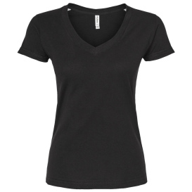 Tultex 214 Women\'s Slim Fit Fine Jersey V-Neck T-Shirt - Black