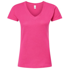 Tultex 214 Women\'s Slim Fit Fine Jersey V-Neck T-Shirt - Fuchsia