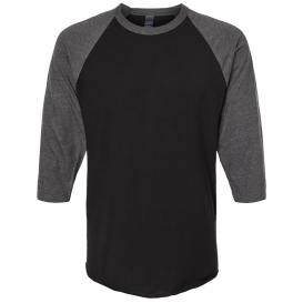 Tultex 245 Unisex Fine Jersey Raglan T-Shirt - Black/Heather Charcoal ...