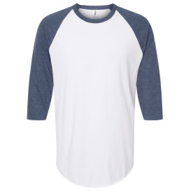 Tultex 245 Unisex Fine Jersey Raglan T-Shirt - White/Heather Denim