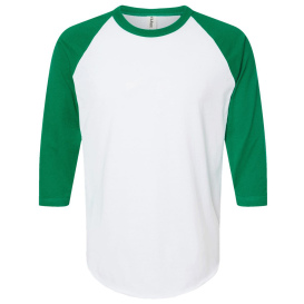 Tultex 245 Unisex Fine Jersey Raglan T-Shirt - White/Kelly