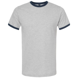 Tultex 246 Unisex Fine Jersey Ringer T-Shirt - Heather Grey/Navy