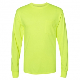 Hanes W120 Workwear Long Sleeve Pocket T-Shirt - Safety Green