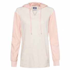 MV Sport W20145 Women\'s French Terry Hooded Pullover with Colorblocked Sleeves - Cameo Pink/Oatmeal