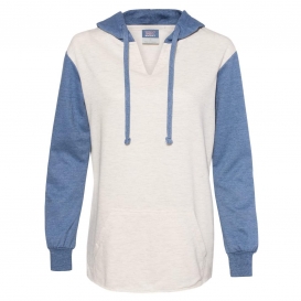 MV Sport W20145 Women\'s French Terry Hooded Pullover with Colorblocked Sleeves - Stonewash/Oatmeal