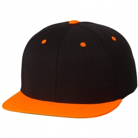 YP Classics 6089M Wool Blend Flat Bill Snapback Cap - Black/Neon Orange