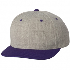 YP Classics 6089M Wool Blend Flat Bill Snapback Cap - Heather Grey/Purple