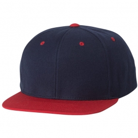 YP Classics 6089M Wool Blend Flat Bill Snapback Cap - Navy/Red