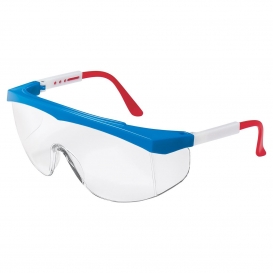 MCR Safety SS130 SS1 Safety Glasses - Red/White/Blue Frame - Clear Lens