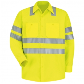 Red Kap SS14 Hi-Visibility ANSI Type R Class 3 Work Shirt - Long Sleeve - Fluorescent Yellow/Green
