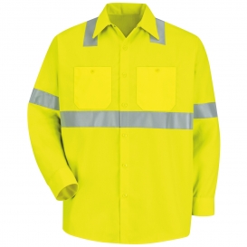 Red Kap SS14 Hi-Visibility ANSI Type R Class 2 Long Sleeve Work Shirt - Fluorescent Yellow/Green