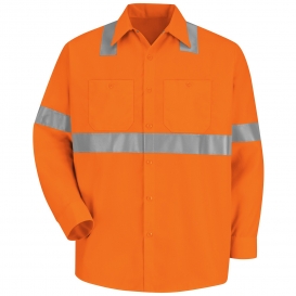 Red Kap SS14 Hi-Visibility ANSI Type R Class 2 Work Shirt - Long Sleeve - Fluorescent Orange
