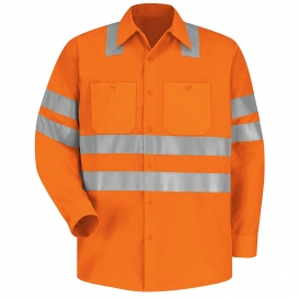 Red Kap SS14 Hi-Visibility ANSI Type R Class 3 Work Shirt - Long Sleeve - Fluorescent Orange