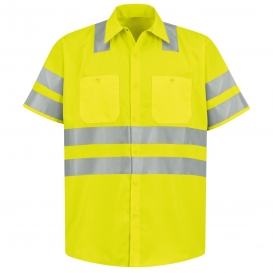 Red Kap SS24 Hi-Visibility ANSI Type R Class 3 Short Sleeve Work Shirt - Fluorescent Yellow