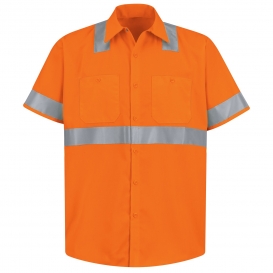 Red Kap SS24 Hi-Visibility ANSI Type R Class 2 Work Shirt - Short Sleeve - Fluorescent Orange