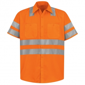 Red Kap SS24 Hi-Visibility ANSI Type R Class 3 Work Shirt - Short Sleeve - Fluorescent Orange