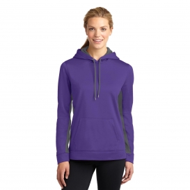 Sport-Tek LST235 Ladies Sport-Wick Fleece Colorblock Hooded Pullover - Purple/Dark Smoke Grey