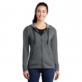 Sport-Tek LST293 Ladies PosiCharge Tri-Blend Wicking Fleece Full-Zip Hooded Jacket - Dark Grey Heather