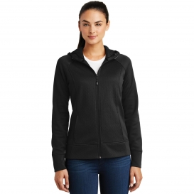 Sport-Tek LST295 Ladies Rival Tech Fleece Full-Zip Hooded Jacket - Black