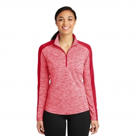 Sport-Tek LST397 PosiCharge Electric Heather Colorblock 1/4-Zip Pullover - Deep Red Electric/Deep Red