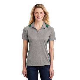 Sport-Tek LST665 Ladies Heather Colorblock Contender Polo - Vintage Heather/Forest Green