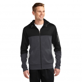 Sport-Tek ST245 Tech Fleece Colorblock Full-Zip Hooded Jacket - Black/Graphite Heather/White