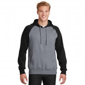 Sport-Tek ST267 Raglan Colorblock Pullover Hooded Sweatshirt - Black/Vintage Heather