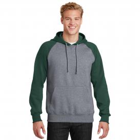 Sport-Tek ST267 Raglan Colorblock Pullover Hooded Sweatshirt - Forest Green/Vintage Heather