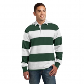 Sport-Tek ST301 Classic Long Sleeve Rugby Polo - Forest Green/White