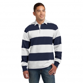 Sport-Tek ST301 Classic Long Sleeve Rugby Polo - True Navy/White