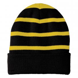 Sport-Tek STC31 Striped Beanie with Solid Band - Black/Gold